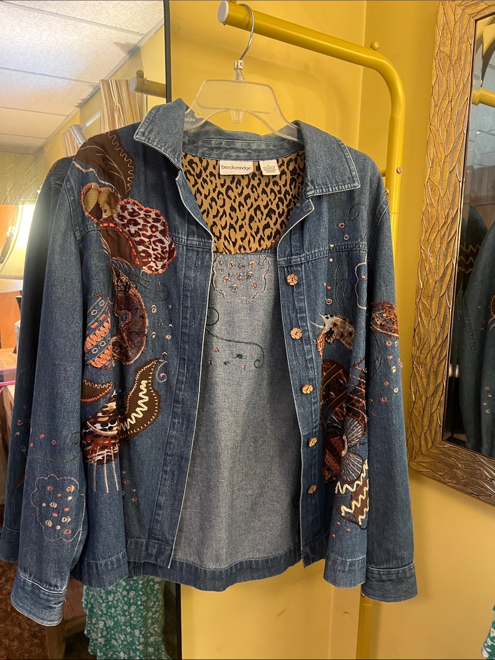 Rare vintage Embroidered Denim Jacket with Leopard Lining